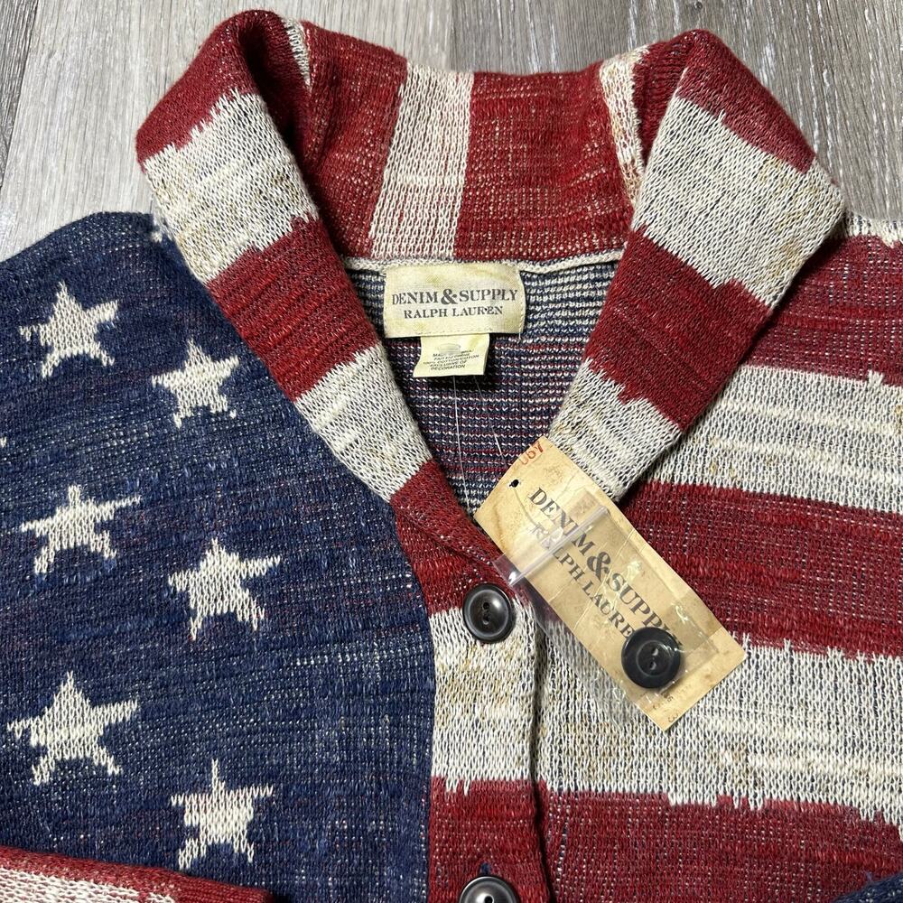 Denim & Supply Ralph Lauren American Flag Knit Cardigan Sweater NEW - Picture 3 of 12
